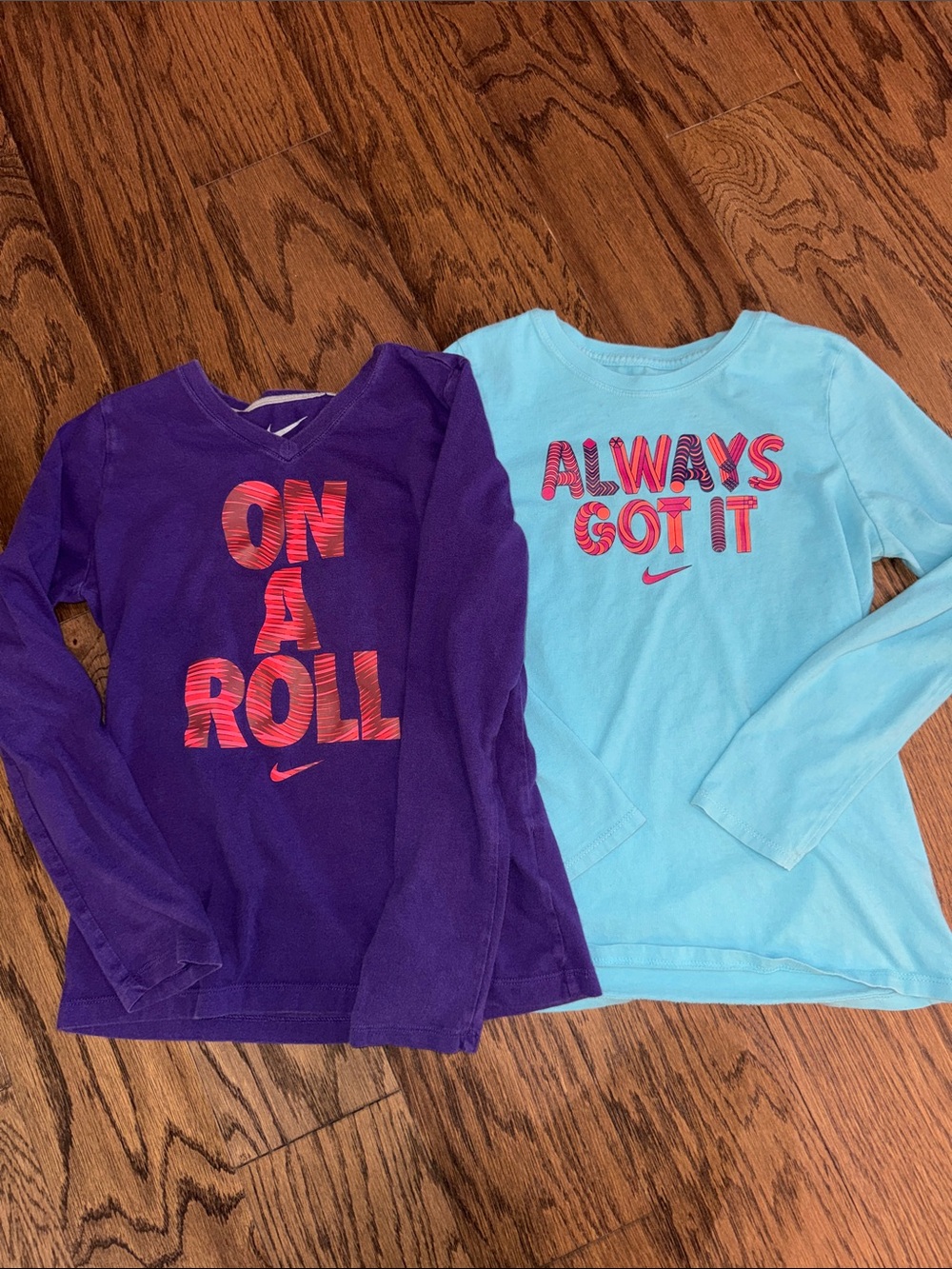 Nike Kids Long-Sleeve Tees - Purple & Light Blue Graphic Tops